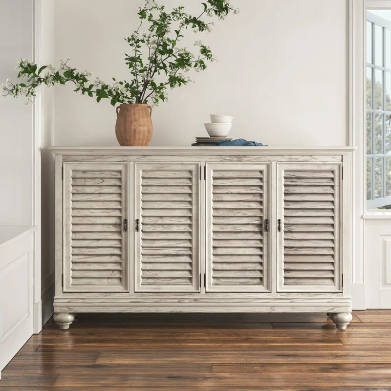 Elegant White Linen 72'' Traditional Sideboard with Louvered Doors