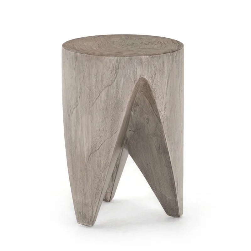 Contemporary Gray Teak Round Side Table - 12" Indoor/Outdoor