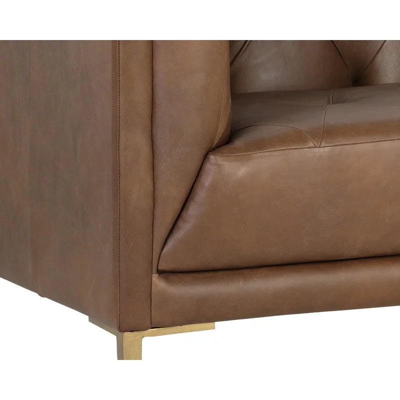 Westin Transitional Caramel Leather Armchair with Antique Brass Feet