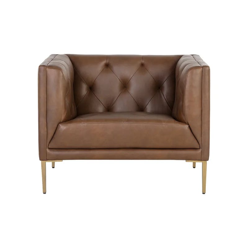 Westin Transitional Caramel Leather Armchair with Antique Brass Feet