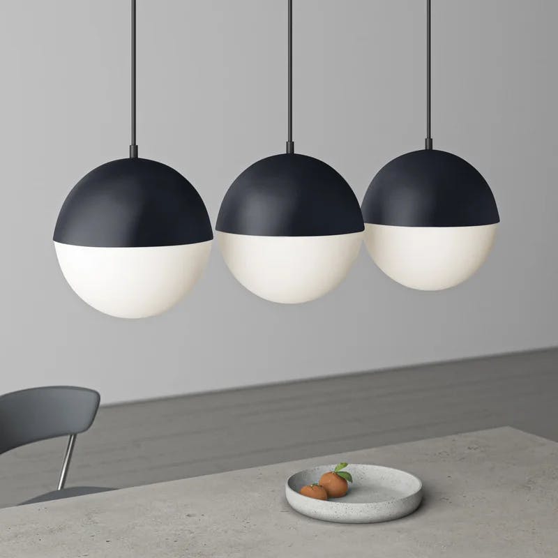 Sleek Modern Black Nickel 3-Light LED Pendant with Satin White Glass