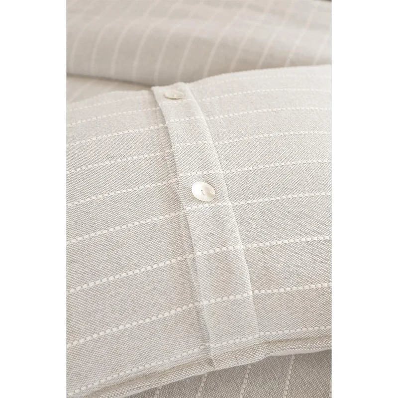 Henley Oat Queen Cotton Duvet Cover with Woven Stripe Design