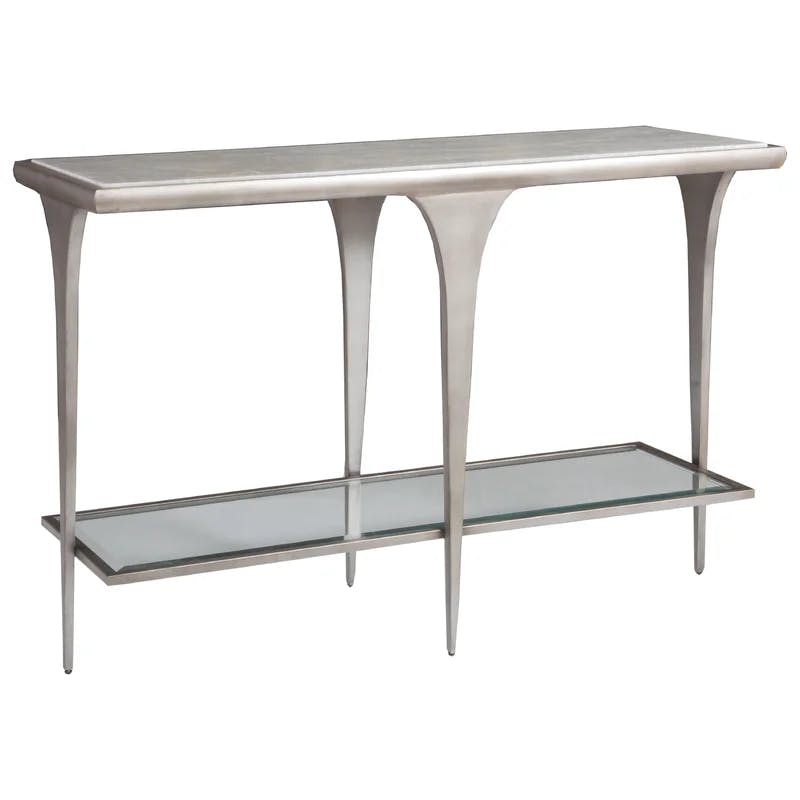 Zephyr 54'' Silver Metal and Glass Rectangular Console with Storage