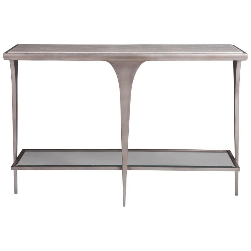 Zephyr 54'' Silver Metal and Glass Rectangular Console with Storage