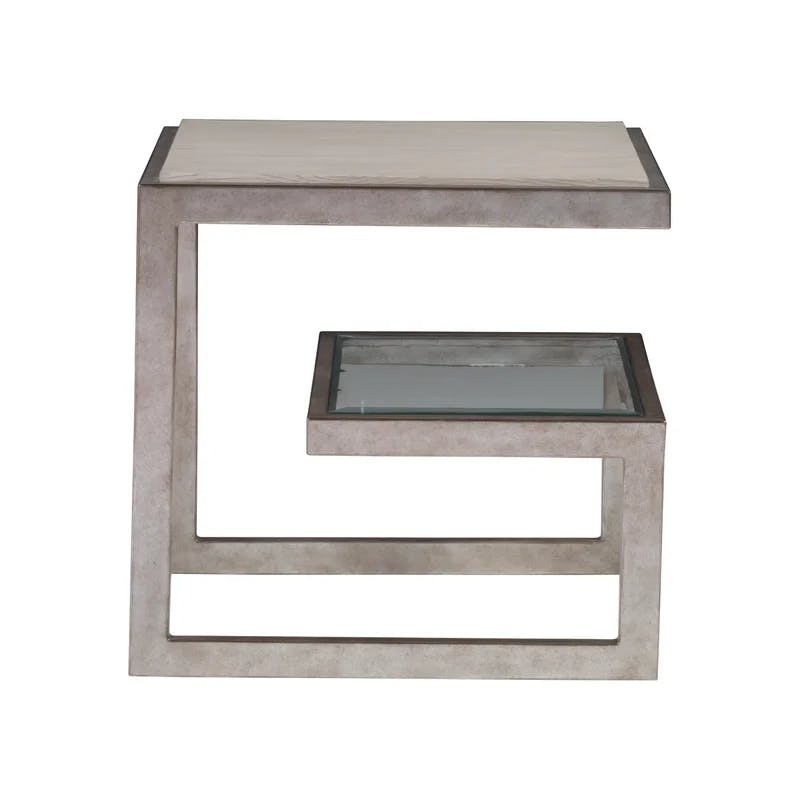 Contemporary Soiree Silver Leaf Rectangular End Table with Oak Top