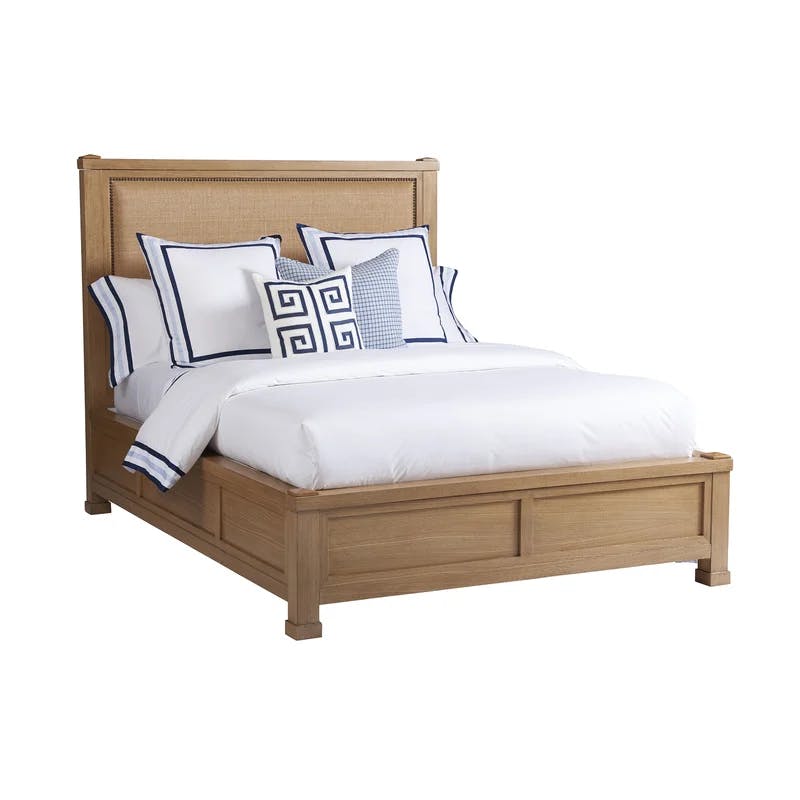 Sandstone King Canopy Bed with Nailhead Trim Upholstered Headboard