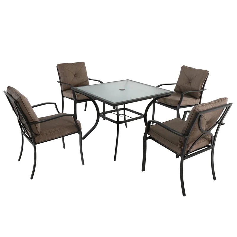 Copper Bronze 4-Person Square Outdoor Dining Set with Cushions
