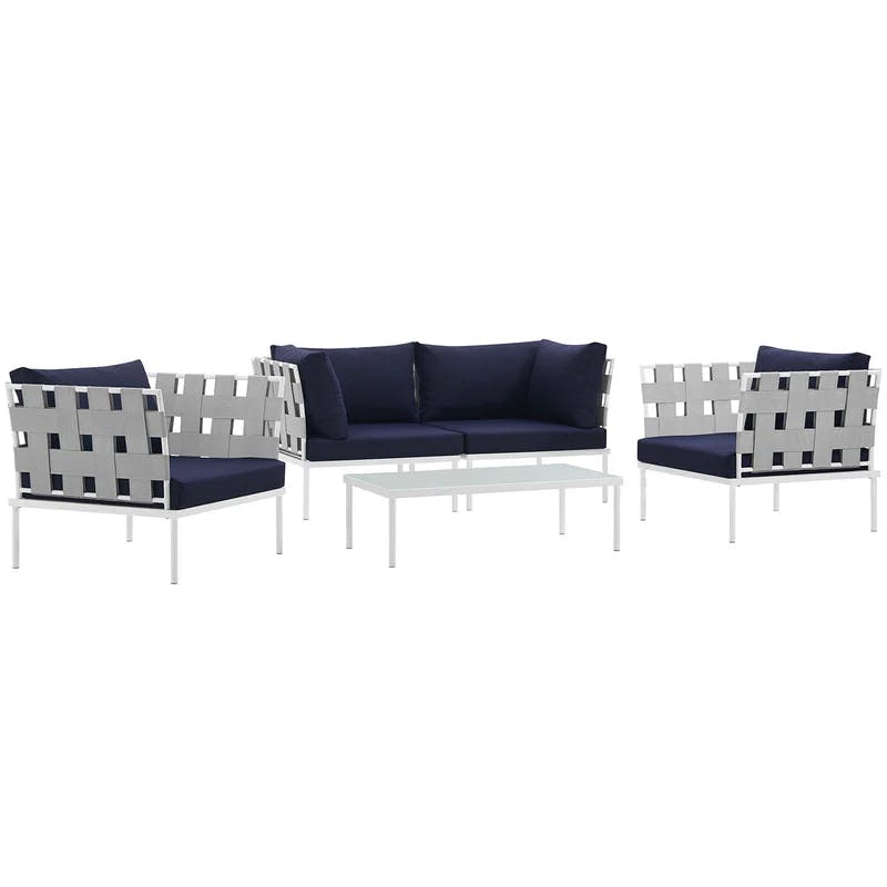 Harmony 5-Piece White Navy Aluminum Outdoor Sectional Sofa Set