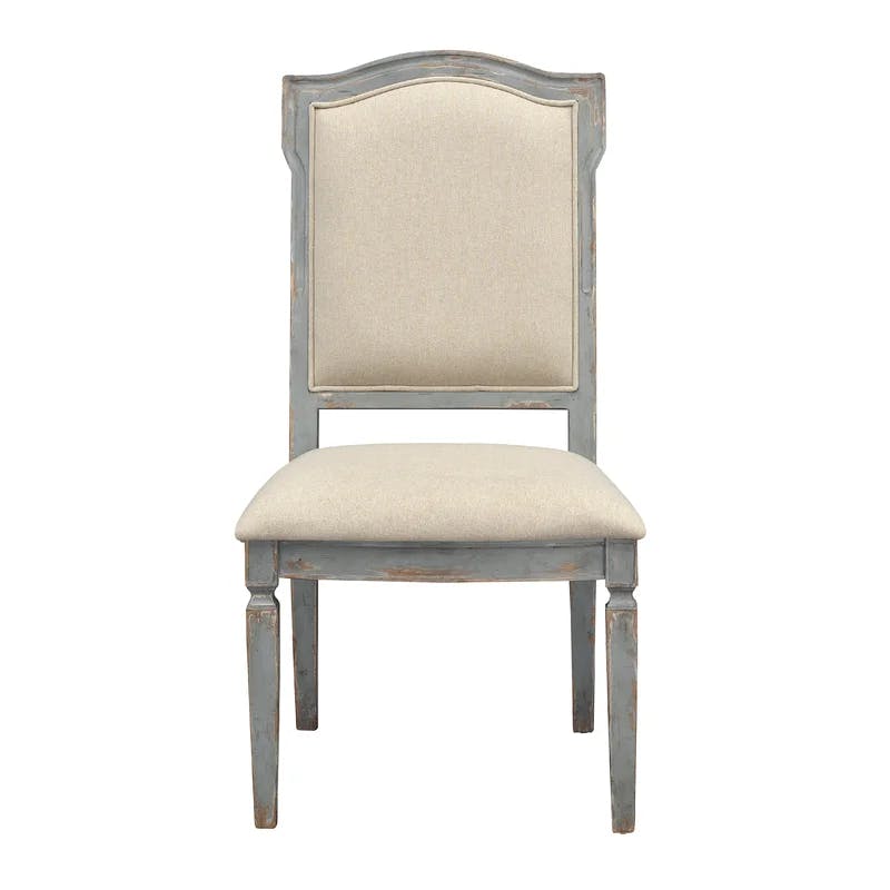 Monaco Blue Rub Upholstered High-Back Side Chair in Cream