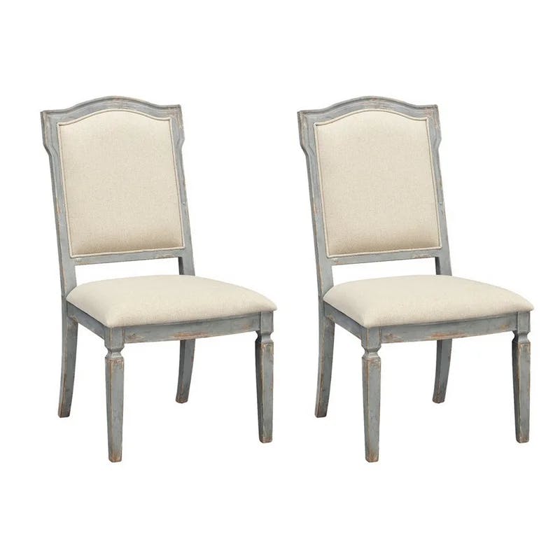 Monaco Blue Rub Upholstered High-Back Side Chair in Cream