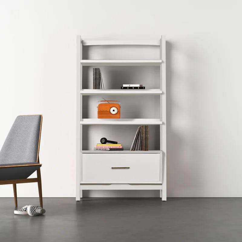 Mid-Century Modern White Wood Large Etagere Bookcase