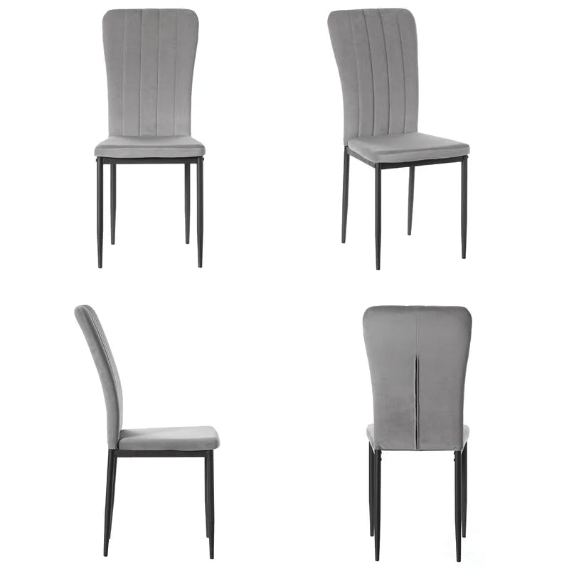 Elegant Gray Velvet Upholstered Metal Side Chair