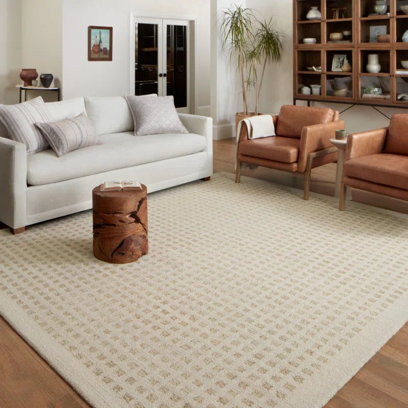 Hand-tufted Ivory Wool and Synthetic 9'3" x 13' Rectangular Rug