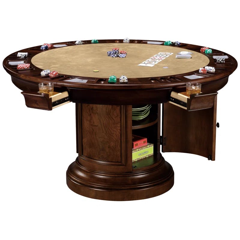 Traditional 54" Round Felt & Wood Poker Game Table in Brown