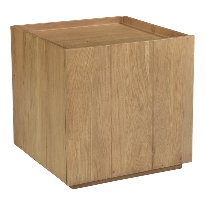 Siegel Solid Oak Plank Nightstand with Cabinet Shelving - Natural