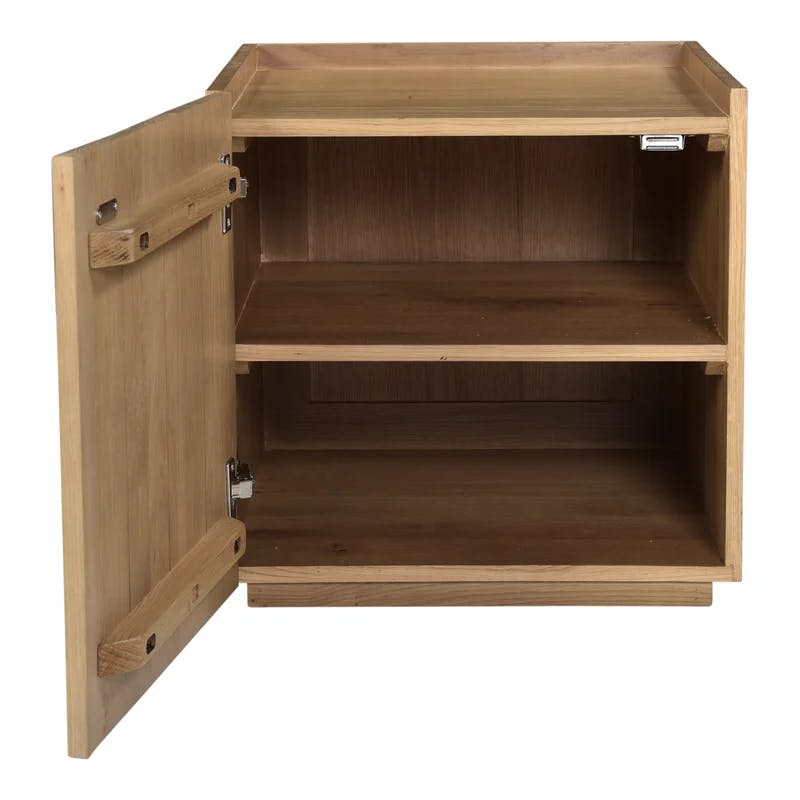 Siegel Solid Oak Plank Nightstand with Cabinet Shelving - Natural