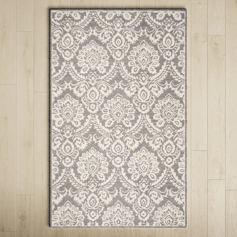 Handmade Tufted Gray Wool Floral Area Rug 59" x 7"