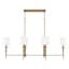 Abbie Aged Brass 6-Light Island with White Fabric Shades
