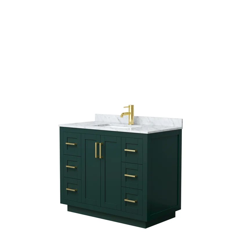 Miranda 42'' Green Single Freestanding Bathroom Vanity with White Carrara Marble Top and Brushed Gold Trim