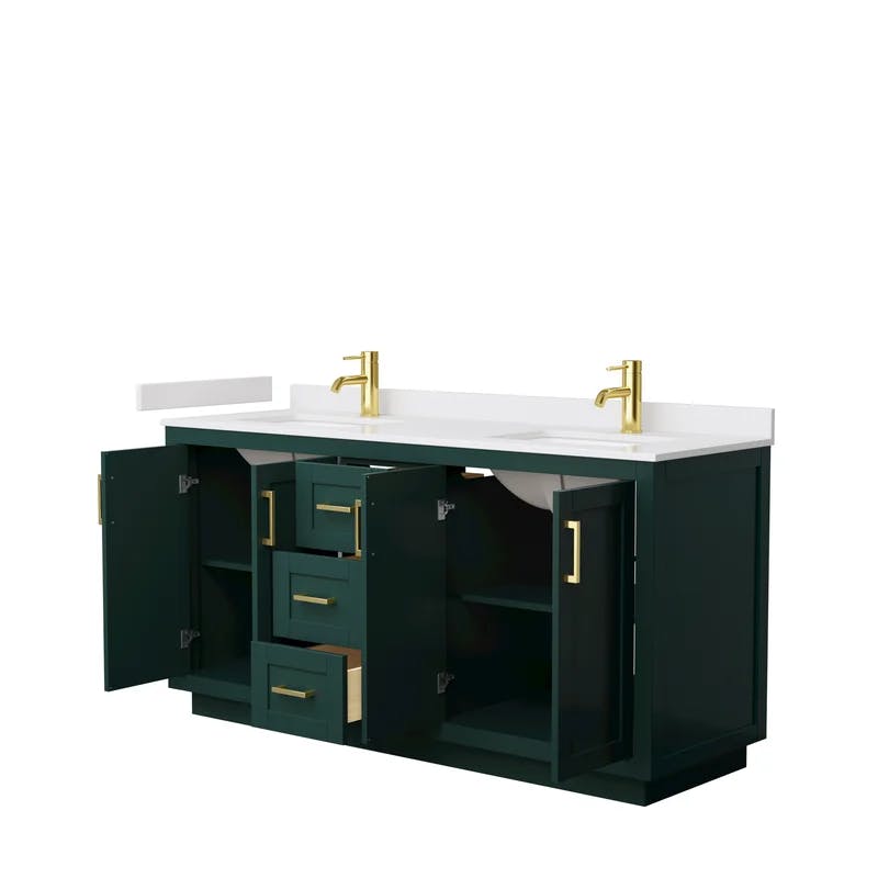 Miranda 66'' Green Double Freestanding Bathroom Vanity with Gold Trim