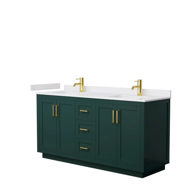 Miranda 66'' Green Double Freestanding Bathroom Vanity with Gold Trim