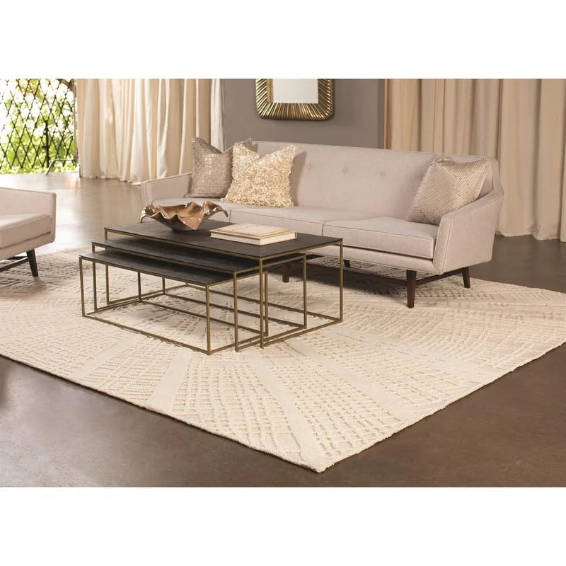 Abstract Vortex Hand-Tufted Wool Rug in Ivory and Grey, 8' x 10'