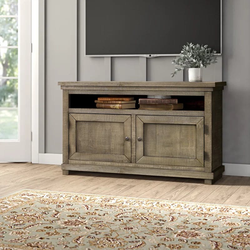 Willow Weathered Gray 54" Rustic Pine Console with Cabinet