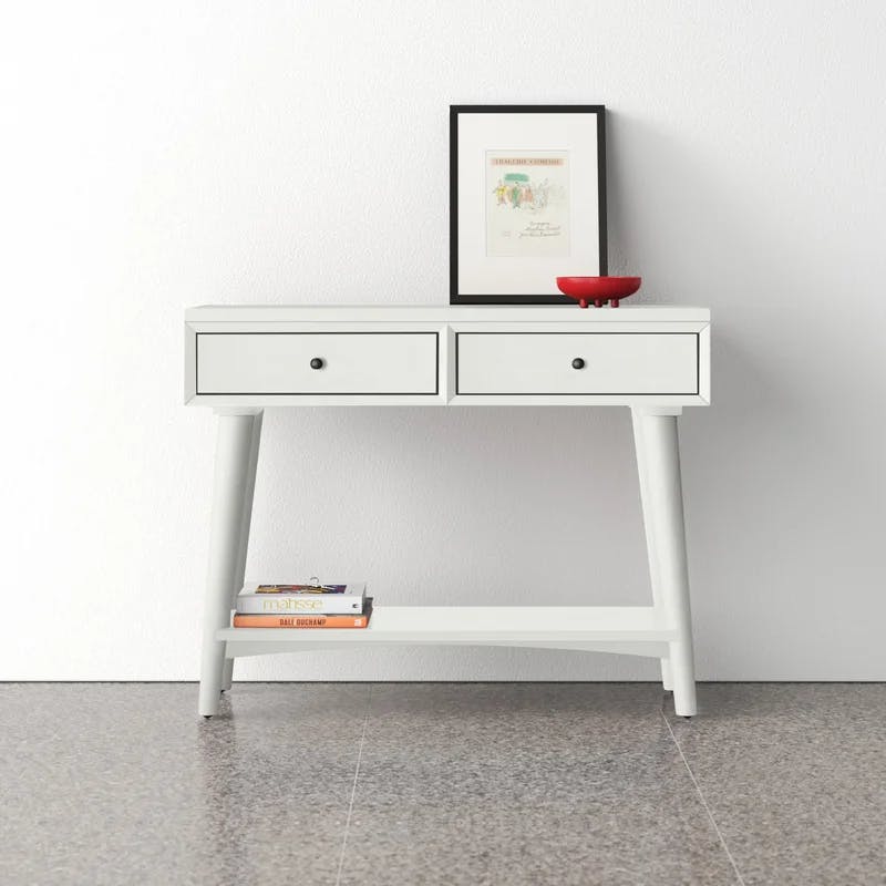 Streamlined White Mahogany 42" Console Table with Storage
