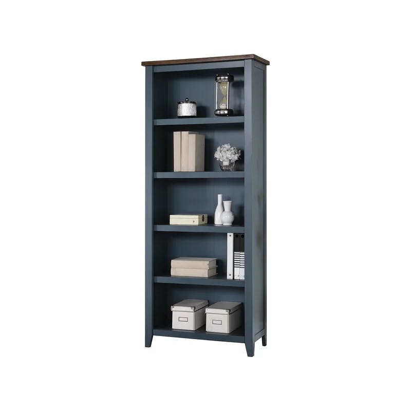 Transitional Blue/Brown Adjustable Wood Bookcase 30"W x 72"H