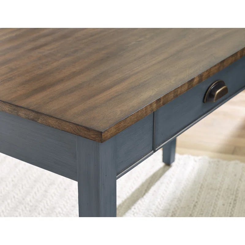 Transitional Blue-Brown Home Office Desk with Drawer & Power Outlet