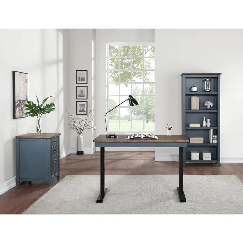 Fairmont Transitional Blue and Brown Adjustable Home Office Desk