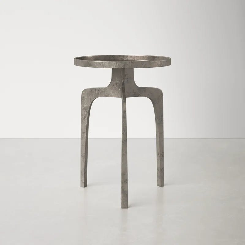 Industrial Silver Round Wood & Metal Accent Table 15"