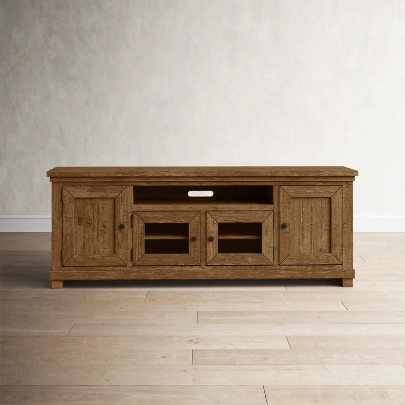 Rustic Willow Brown 74" Pine Media Console with Cabinet