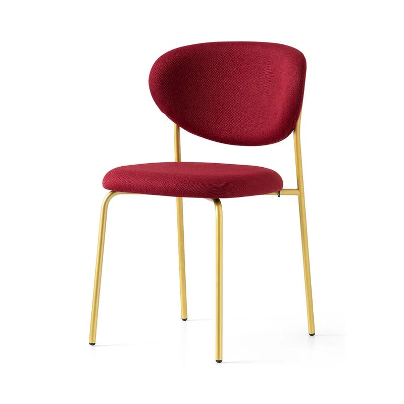 Plush Burgundy Upholstered Chair with Painted Brass Frame