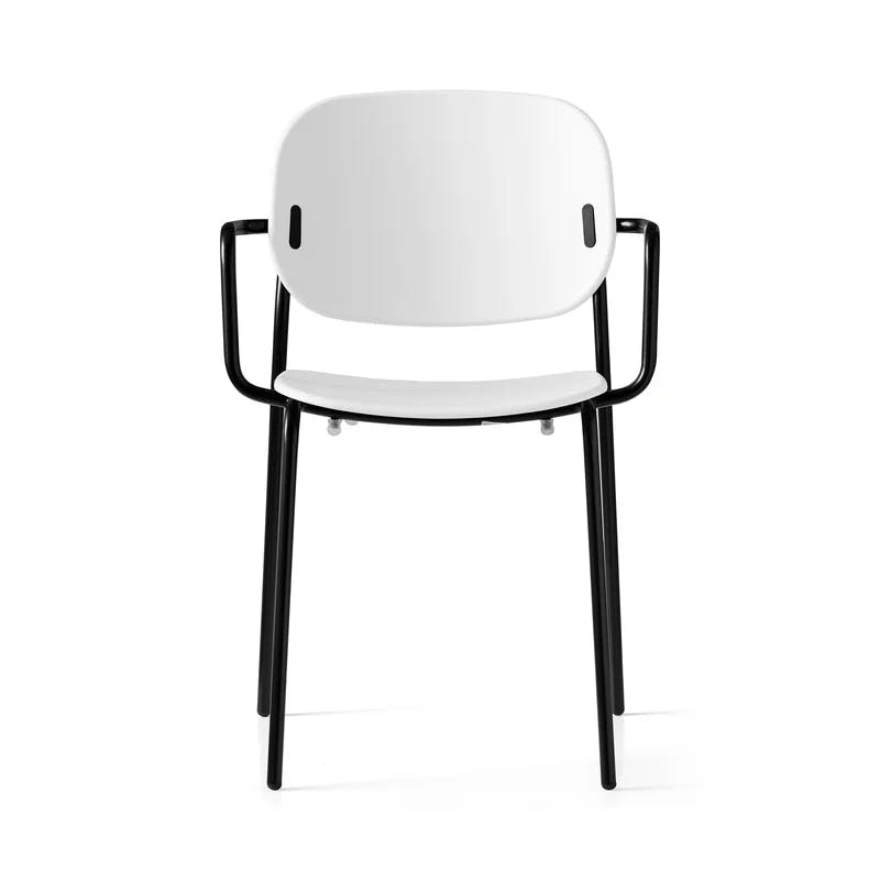 Optic White & Matt Black Metal-Frame Outdoor Dining Chair