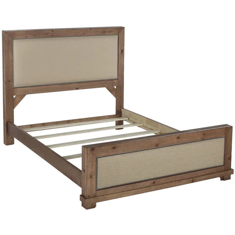 Willow Distressed Pine Queen Upholstered Bed with Nailhead Trim