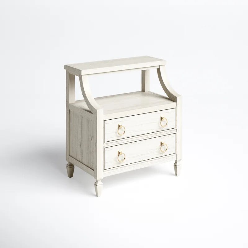 Porterfield White Transitional 2-Drawer Nightstand with Brass Accents