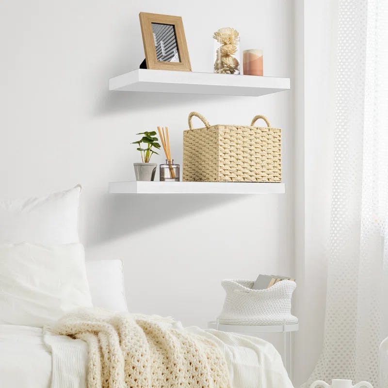 Modern White Faux Wood 25'' Floating Wall Shelf Set