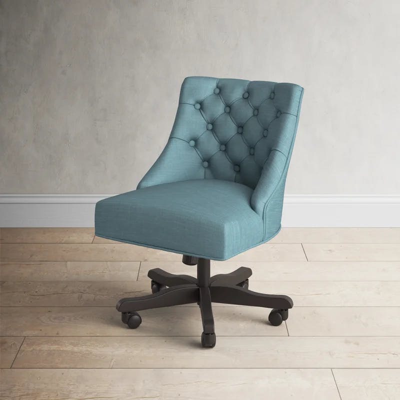 Espresso Black Linen and Wood Transitional Swivel Task Chair