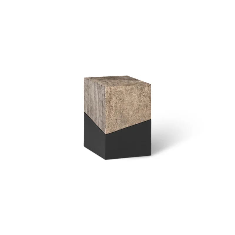 Contemporary Gray Square Solid Wood and Metal End Table