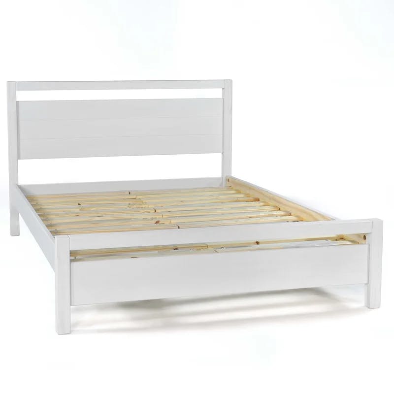 Loft Brushed White Solid Pine Wood Full Platform Bed with Slats