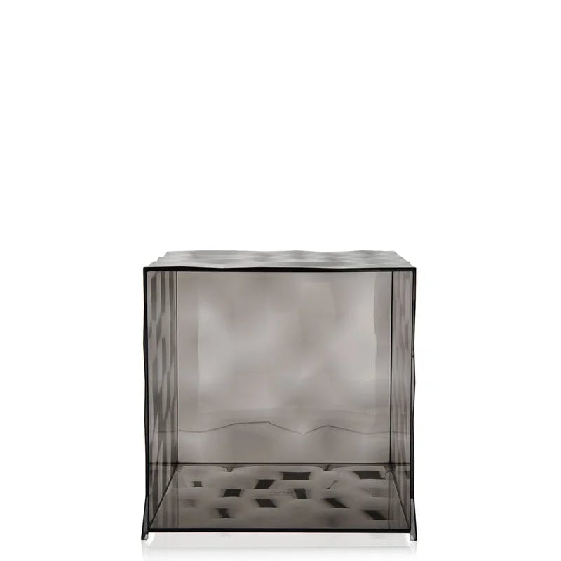 Glossy Faceted Optic Cube Storage in Transparent Smoke Gray