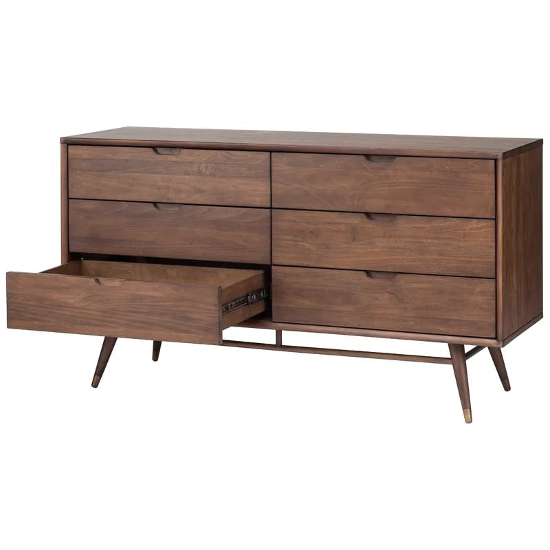 Mid-Century Walnut-Toned Double Dresser with Cedar-Lined Drawers