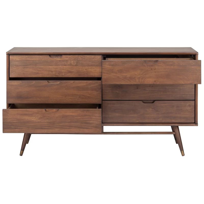Mid-Century Walnut-Toned Double Dresser with Cedar-Lined Drawers