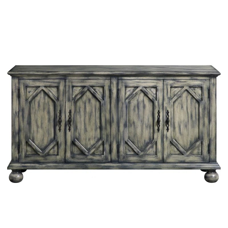 Rustic Gray 60'' Rectangular Console Table with Patterned Doors