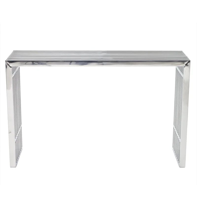 Modern Gridiron 46.5" Stainless Steel and Wood Console Table