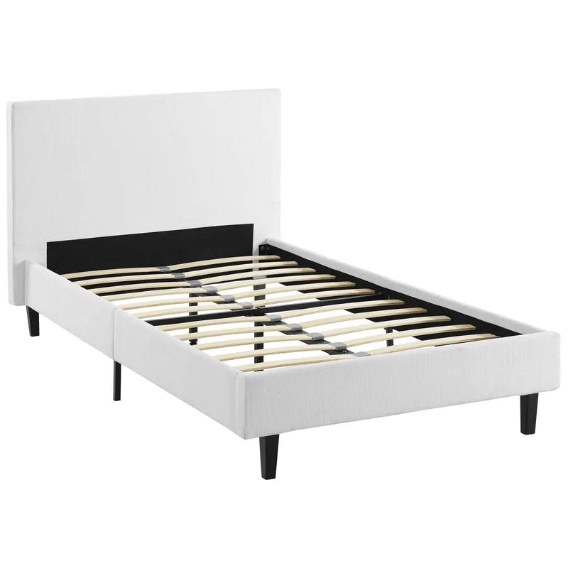 Anya Twin White Upholstered Platform Bed with Wood Slat Support