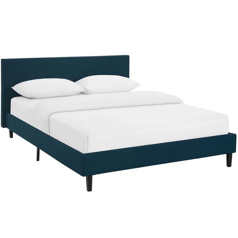 Anya Azure Blue Queen Upholstered Wood Frame Bed with Slatted Support