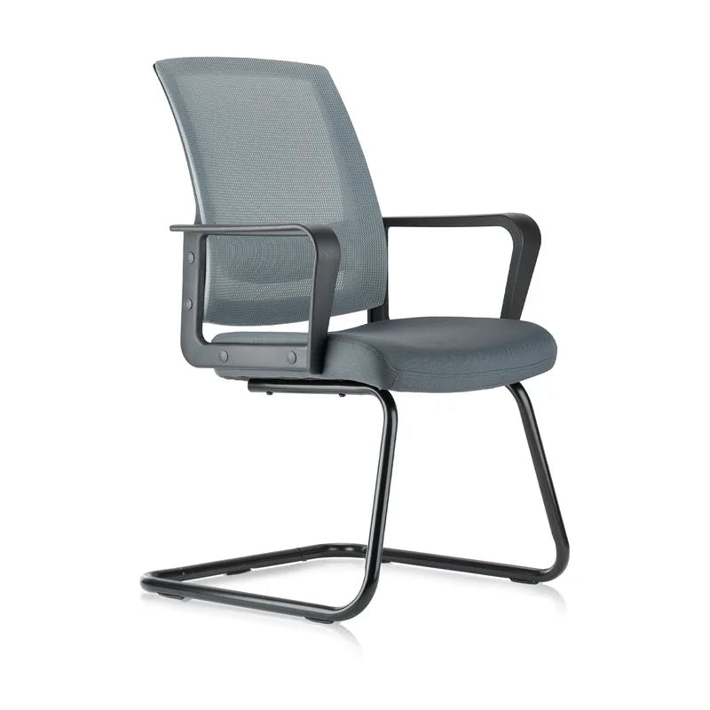 Sleek Gray Mesh Metal Office Guest Chair with Lumbar Support