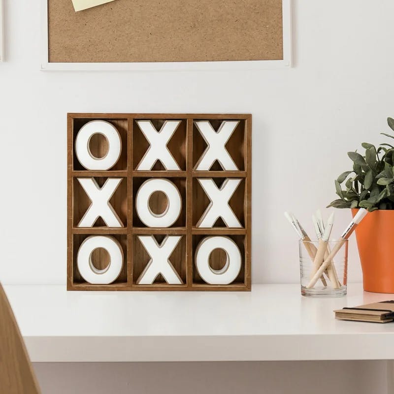 Farmhouse-Style Large Wooden Tic-Tac-Toe Game and Coffee Table Decor
